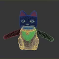 Black Cat Figurine With Red Ears Yellow Eyes And Red Collar Green Pendant Decoration