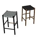 Modern Bar Stools With Woven Seats And Black Brown Metal Frames