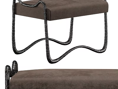Brown Upholstered Sofa Bench With Black Curved Metal Frame Modern Design Style 3d model