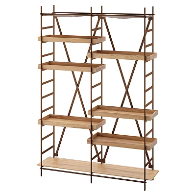 Modern Industrial Bookcase With Wooden Shelves Metal Frame And Multiple Tiers 3d model