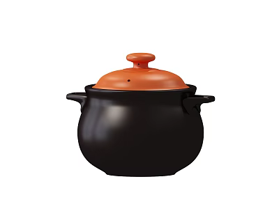 Modern Black Kitchen Pot With Orange Lid Practical Home Cooking Appliance 3d model