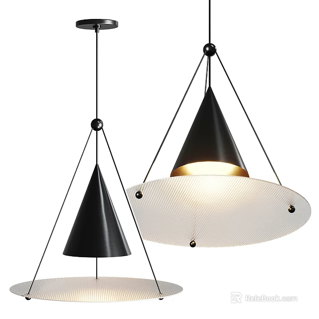Modern Black Cone Pendant Lights with White Diffusers and Metal Frames 3d model
