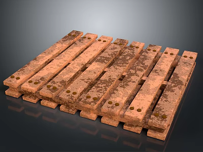 Old Wooden Pallet With Worn Surface Metal Nails And Stained Texture 3d model