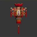 Red Traditional Chinese Lantern With Lotus Top Decorative Patterns And Hanging Tassels