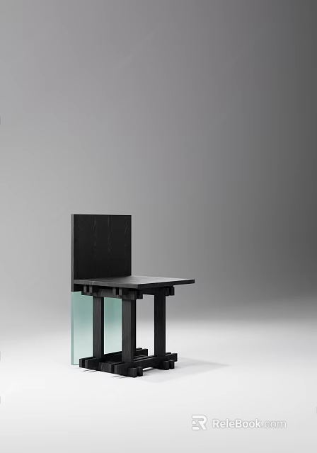 Modern Single Chair With Black Frame And Transparent Glass Legs Design 3d model 