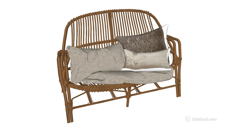 Rattan Leisure Chair with Soft Neutral and Striped Cushions for Cozy Relaxation 3d model 