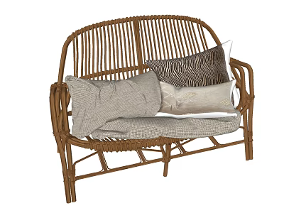 Rattan Leisure Chair with Soft Neutral and Striped Cushions for Cozy Relaxation 3d model