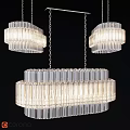 Layered Modern Chandeliers With Transparent Cylindrical Glass Tubes Brightly Illuminated Against Black Background