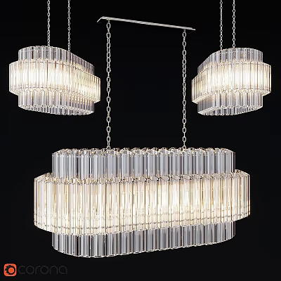 Layered Modern Chandeliers With Transparent Cylindrical Glass Tubes Brightly Illuminated Against Black Background 3d model
