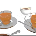 Elegant Tea Set With White Cups Saucers And Transparent Glass Steaming Tea