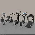 Fitness Equipment Collection Including Treadmill Exercise Bikes And Elliptical Machines With Digital Displays