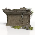 Ancient Partially Collapsed Brick Wall Structure With Naturally Growing Plants And Weeds 3d model