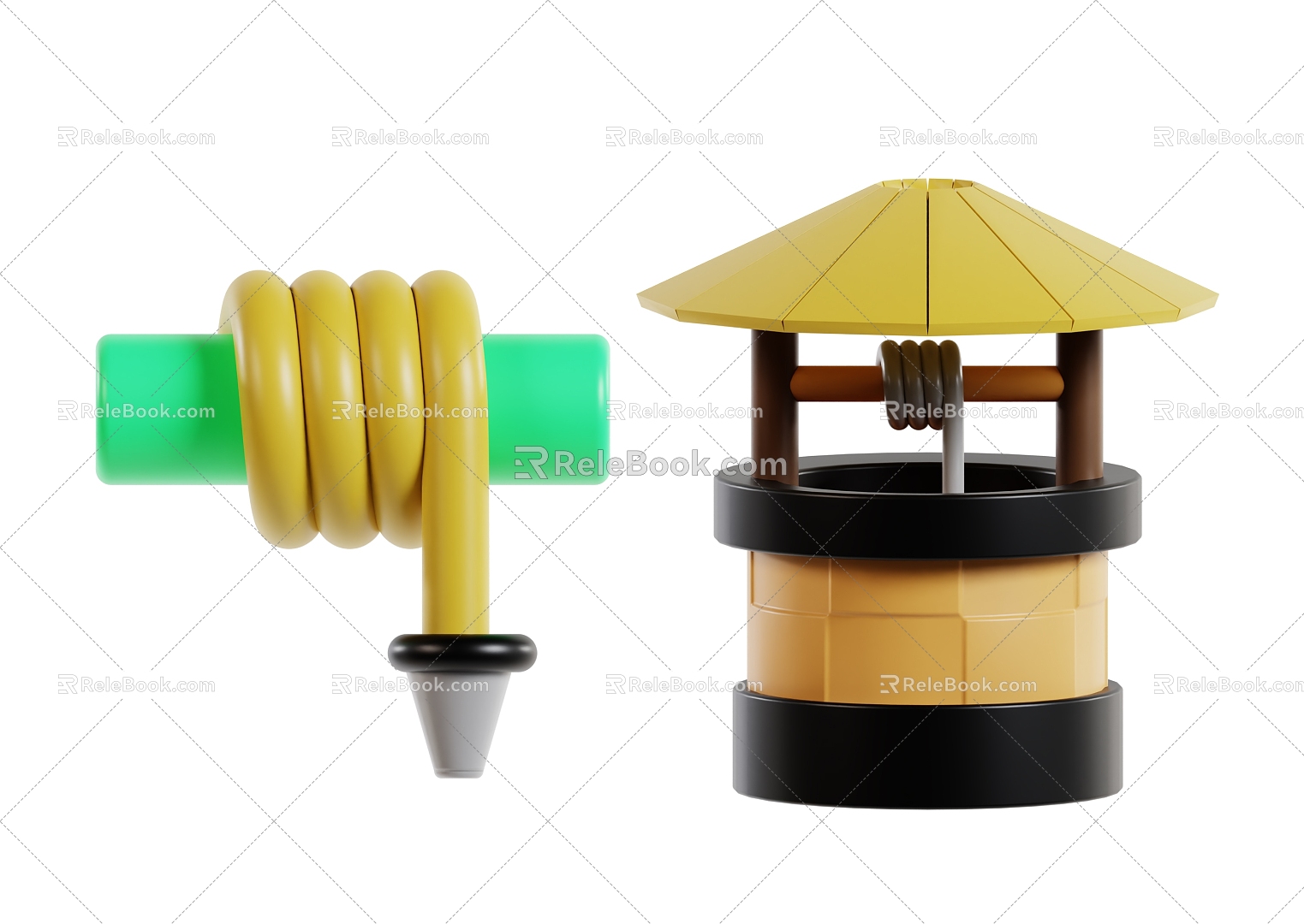 Water well water pipe well cartoon water well cartoon water pipe 3d model