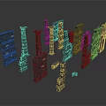 Black Textured Architectural Components Featuring Columns Panels And Decorative Blocks