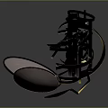 Modern Abstract Metallic Mechanical Sculpture With Circular Parts And Curved Design Elements