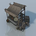 Traditional Wooden Food Stall With Swing Door And Thatched Roof Elements