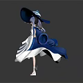 Anime Female Character With Long Blue Hair White Dress Blue Cape Hat And Flower Creature