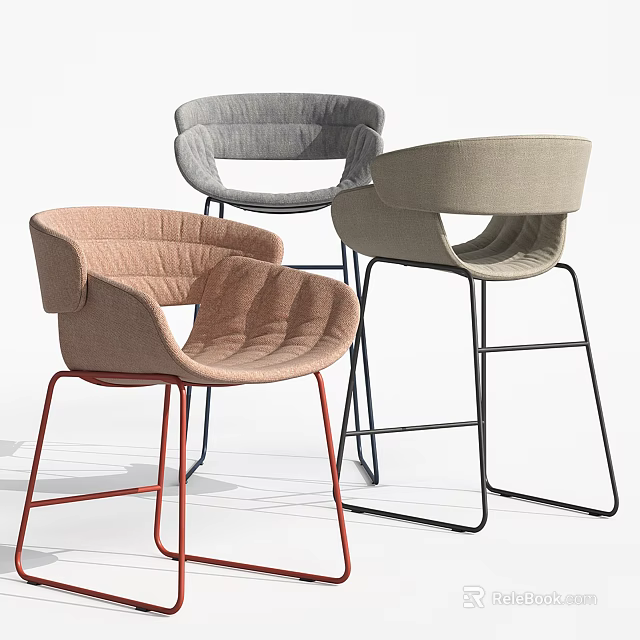 Modern Dining Chairs with Upholstered Seats Curved Backrests and Metal Legs in Multi Colors 3d model 