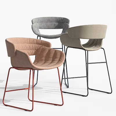 Modern Dining Chairs with Upholstered Seats Curved Backrests and Metal Legs in Multi Colors 3d model