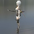 Anime Style Game Movie Character With White Hair And Mechanical Outfit Holding Sword