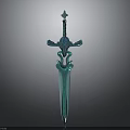 Teal Mythical Sword With Ornate Hilt And Decorative Blade Design