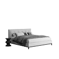 Modern Double Bed With White Upholstered Headboard Gray Blanket Pillows And Black Nightstand