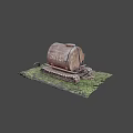Rusty Hardware Tools Oil Drum With 5W30 Label And Small Tool On Mossy Ground