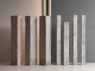 Concrete Columns In Various Heights With Textured Surfaces And Neutral Backdrop 3d model