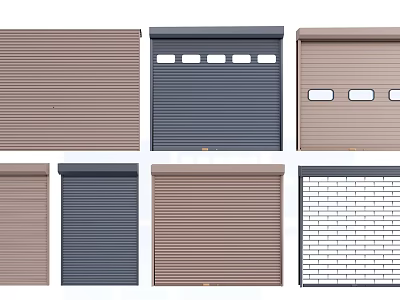 Various Roller Shutter Designs In Different Colors With Window And Stripe Patterns 3d model