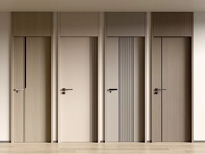 Modern Hinged Doors With Beige Gray And Wood Tones Featuring Simple Panel Designs 3d model