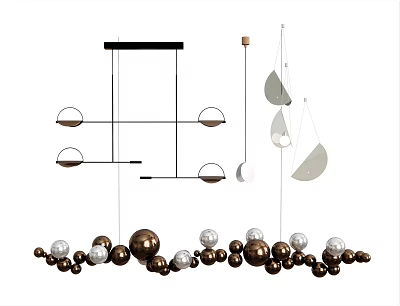 Elegant Modern Chandeliers Design With Spherical Fan shaped Brown White Hanging Lamps Decor 3d model