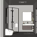 Modern Bathroom Interior Design With Glass Shower Enclosure Wall Mounted Vanity And Marble Tiles