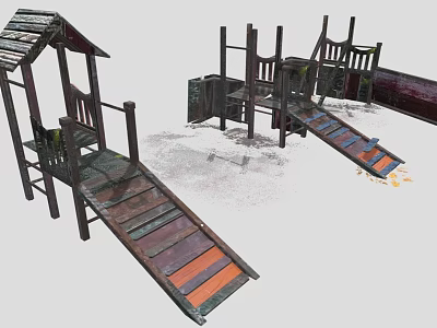Wooden Outdoor Playground Equipment With Climbing Frame Slide Ramp And Platform Steps 3d model