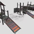 Wooden Outdoor Playground Equipment With Climbing Frame Slide Ramp And Platform Steps