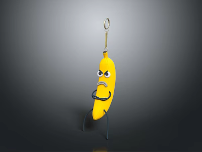 Yellow Banana Character With Angry Face Hanging From Metal Hook And Legs 3d model