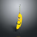 Yellow Banana Character With Angry Face Hanging From Metal Hook And Legs