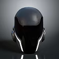 Modern Black Helmet Design With Illuminated Lines Sleek Surface And Ear Components