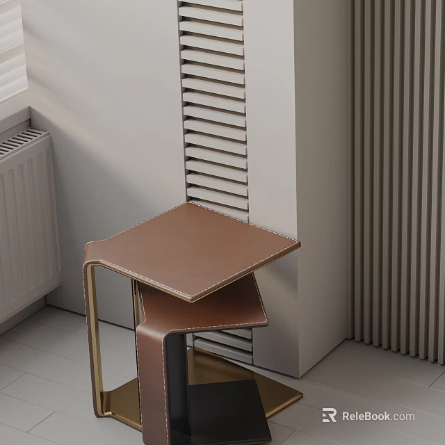 Modern Elegant Side Table With Brown Leather Top And Gold Metal Frame Design 3d model 