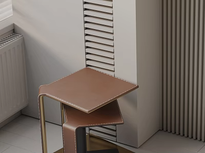 Modern Elegant Side Table With Brown Leather Top And Gold Metal Frame Design 3d model