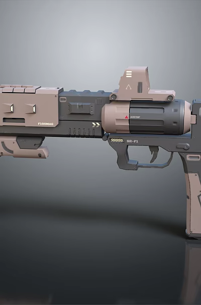 Futuristic Pistol Weapon Design With Mechanical Barrel Grip And Sci Fi Details 3d model Futuristic Pistol Weapon Design With Mechanical Barrel Grip And Sci Fi Details 3d model