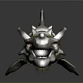 Mythical Shark Like Game Movie Character With Stone Texture Green Moss Spikes And Horns