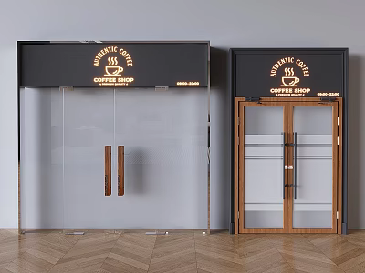 Coffee shop glass double door 3d model