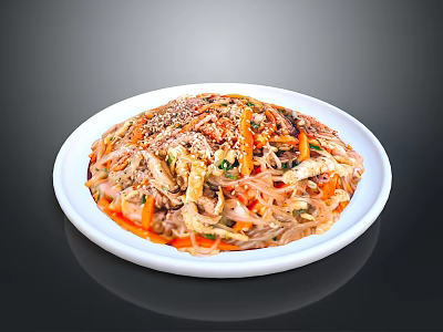 Delicious Colorful Stir-Fried Noodles With Carrot Sesame Seeds And Green Onions 3d model