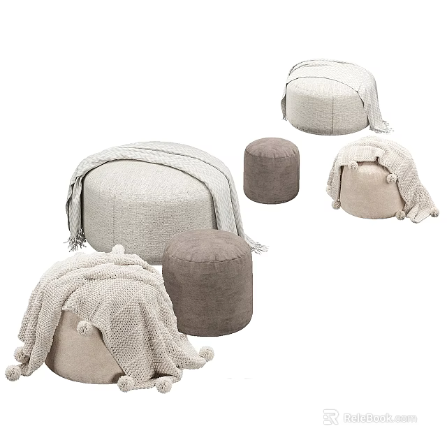 Cozy Soft Knitted Poufs With Beige Brown Tones And Tassel Decorations 3d model 