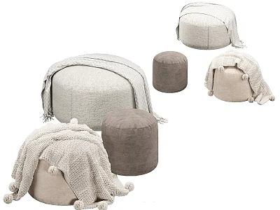 Cozy Soft Knitted Poufs With Beige Brown Tones And Tassel Decorations 3d model