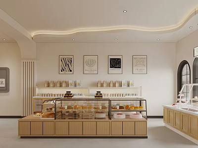 Cozy Dessert Shop Interior With Glass Display Cases Wall Paintings And Various Pastries 3d model