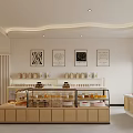 Cozy Dessert Shop Interior With Glass Display Cases Wall Paintings And Various Pastries