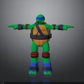 Ninja Turtle Action Figure With Green Body Orange Shell Colored Armor And Outstretched Arms