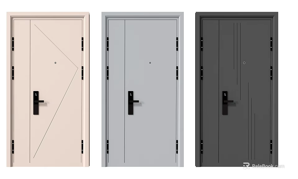 Modern Security Doors With Three Color Options Simple Lines And Black Handles 3d model