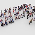 Group of People in Various Poses Standing and Sitting on White Background
